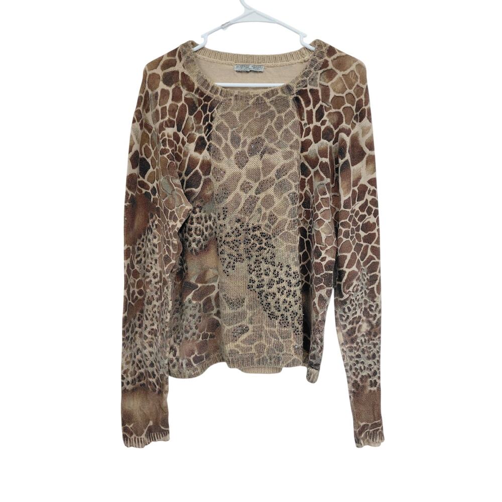 Alberto Makali Beaded Giraffe Animal Print Knit Sweater L